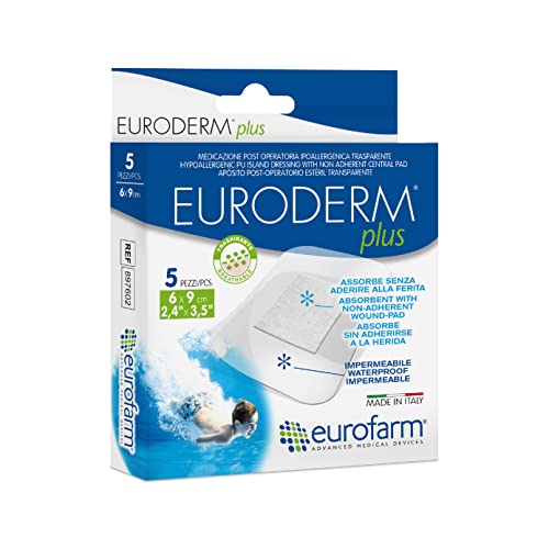 Euroderm Plus Clear Waterproof Adhesive Island Wound Dressings, 2 3/8 x 2 1/2 in (5 Count)