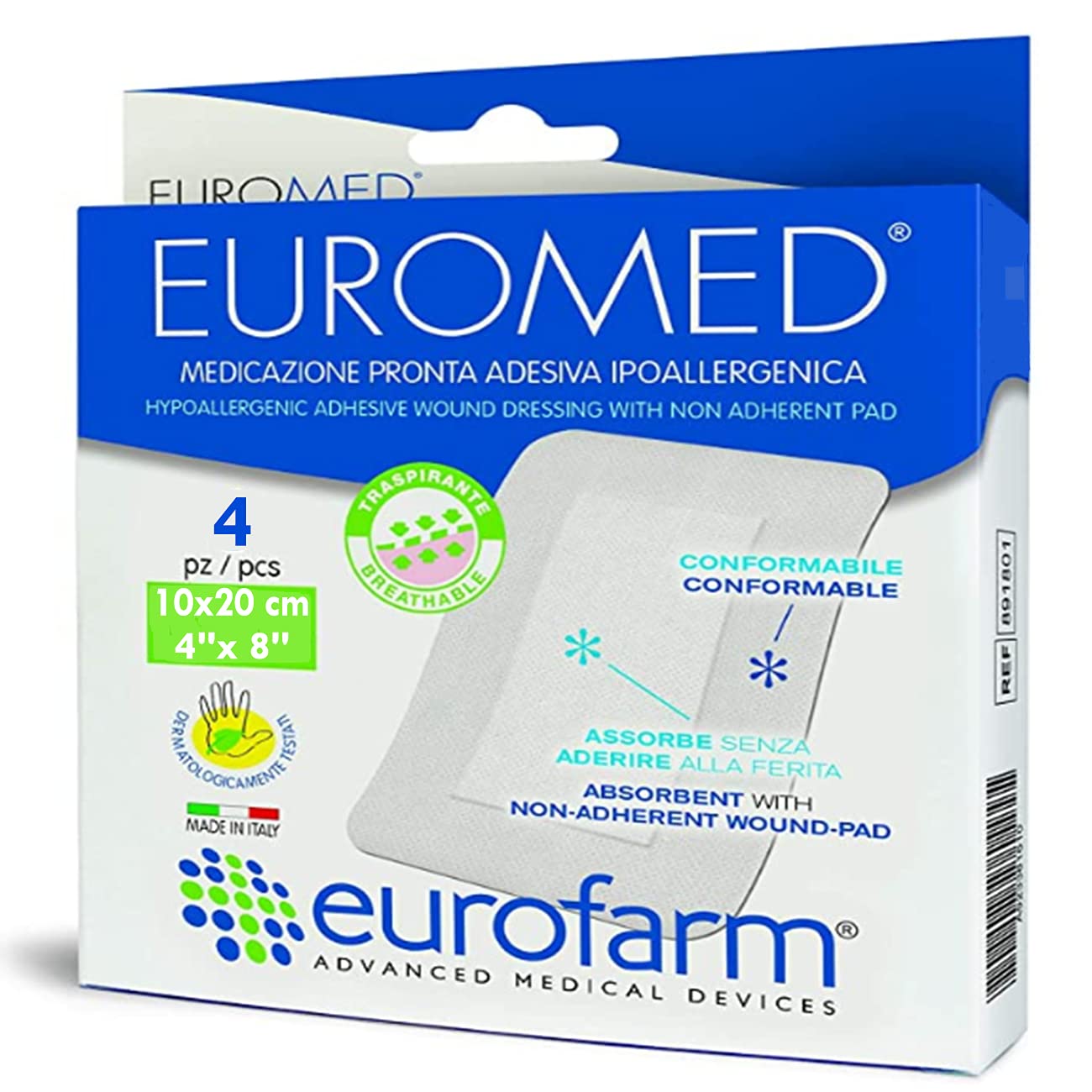 Euromed Large Post-Op Adhesive Island Wound Dressings, 7 7/8 x 4 in (4 Count)