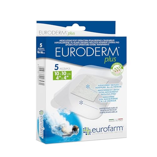 Euroderm Plus Clear Polyurethane Adhesive Island Dressing, 4 x 4 in, Waterproof (5 Count)
