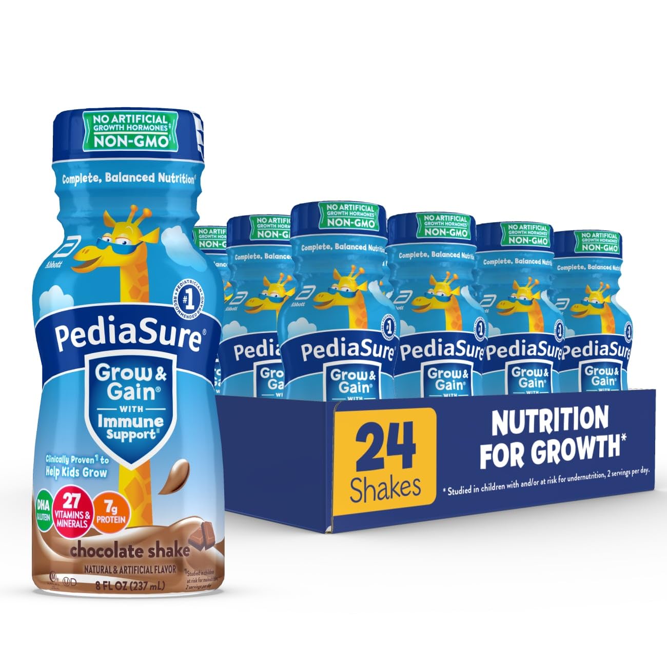 PediaSure Grow & Gain Kids Nutrition Shake, Chocolate, 8 fl oz (Pack of 24)