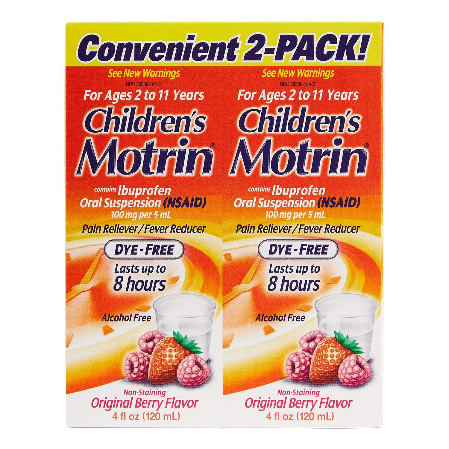 Children's Motrin Ibuprofen Oral Suspension, Berry Flavor, 4 oz (Pack of 2)