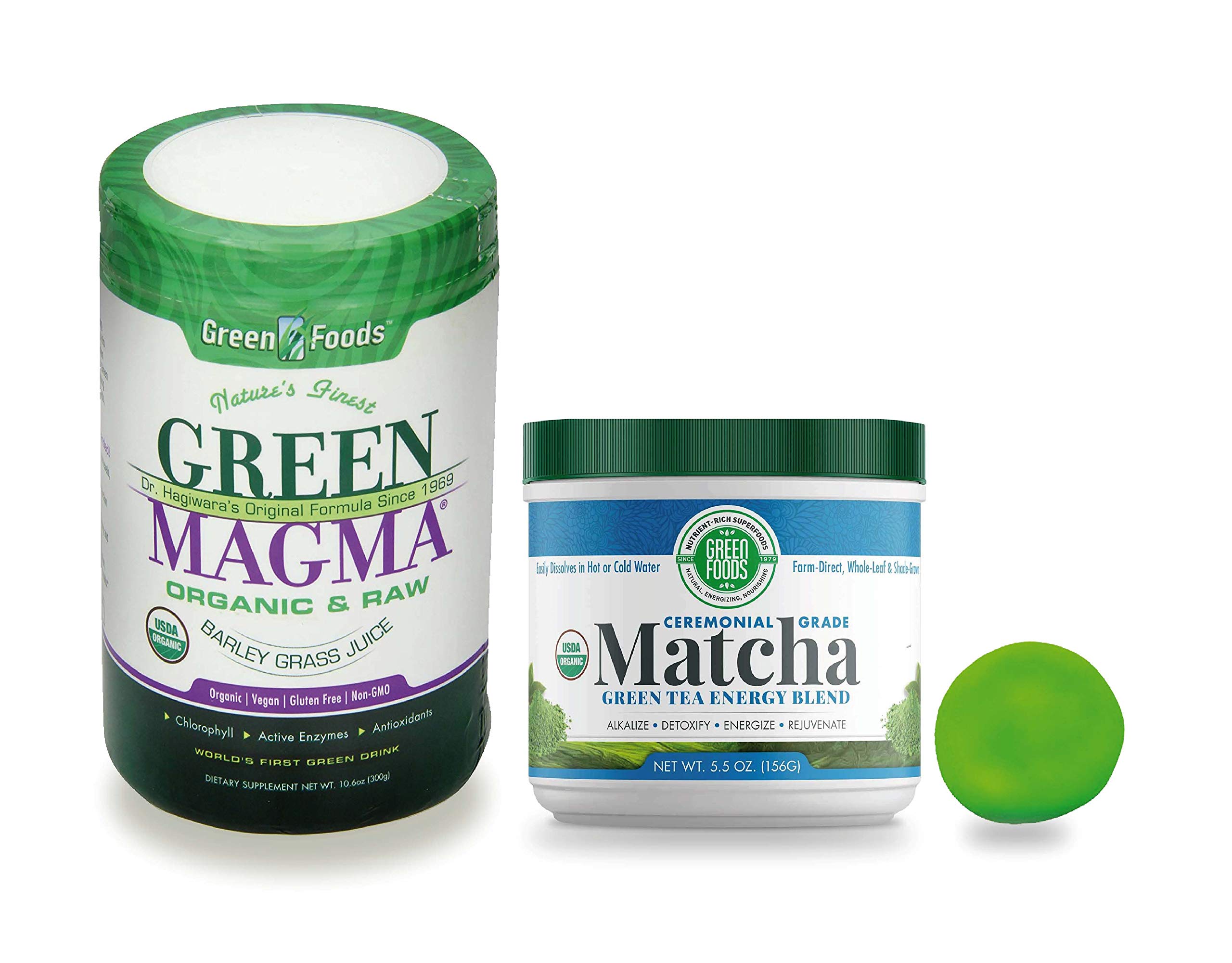 Green Foods Organic Green Magma Barley Grass 250 Tabs + Matcha Green Tea 5.5oz + Stress Ball Bundle