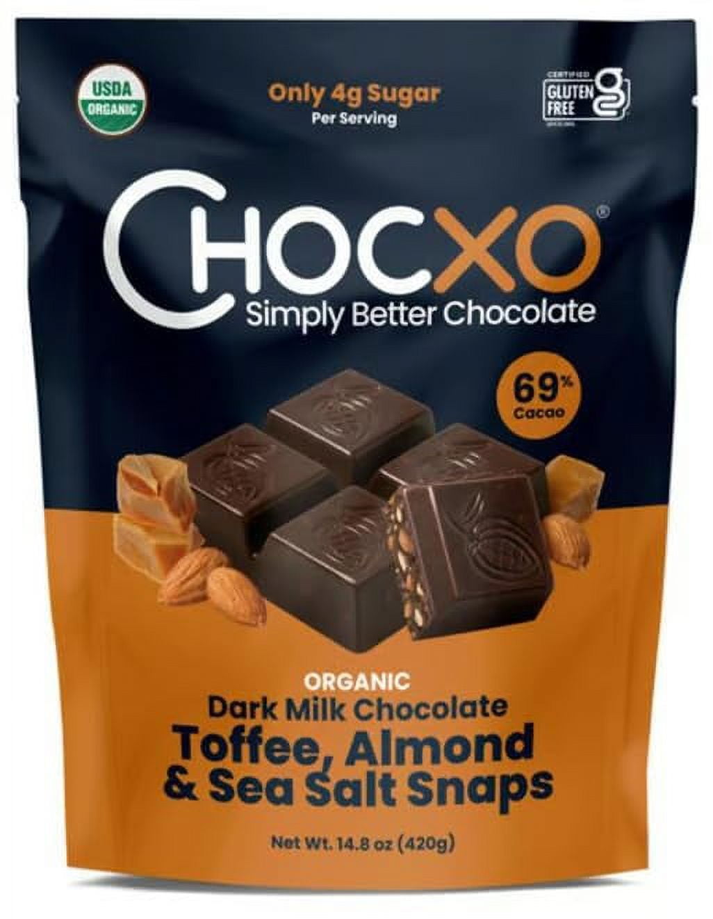 CHOCXO Dark Milk Chocolate Toffee, Almond & Sea Salt Snaps, 14.8 oz