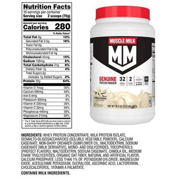 Muscle Milk Genuine Protein Powder, Vanilla Crème, 2.47 lb