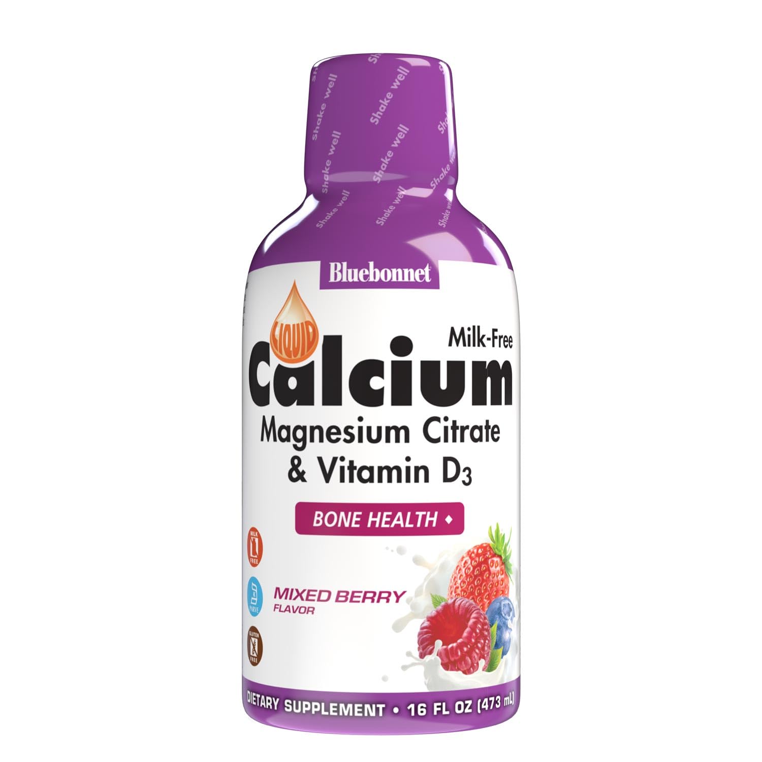 Bluebonnet Liquid Calcium Citrate Magnesium + Vitamin D3, Mixed Berry, 16 fl oz