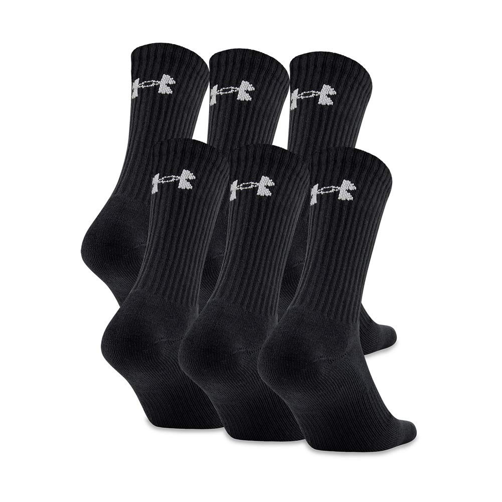 Under Armour Charged Cotton Crew Socks, Black/Gray, 6-Pair (Medium)