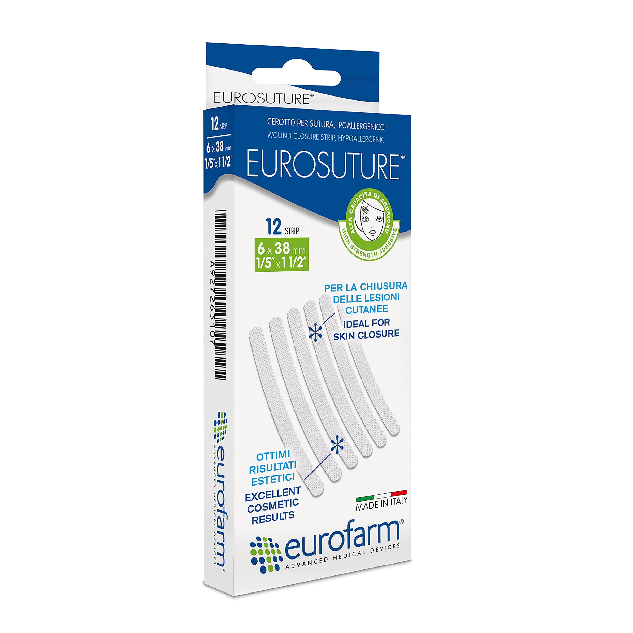Eurosuture Sterile Skin Closure Strips, 1/5 x 1 1/2 in – 12 Strips