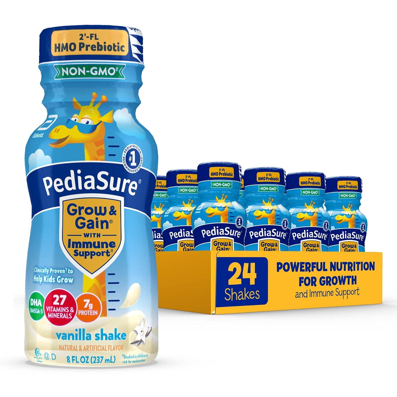 PediaSure Grow & Gain Kids Nutrition Shake with Prebiotic, Vanilla, 8 fl oz, 24 Count (2-Pack)