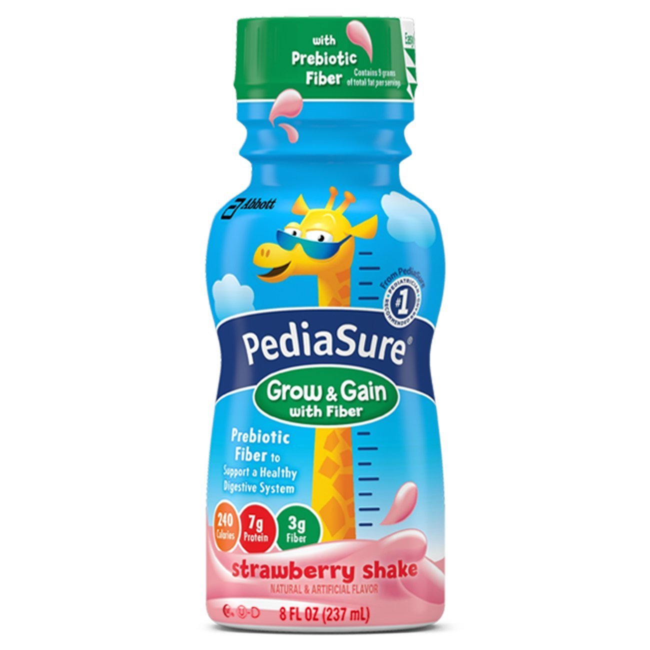 PediaSure Grow & Gain with Fiber Kids Nutrition Shake, Strawberry, 8 fl oz (Pack of 6)