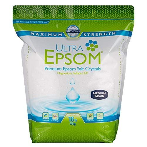 SaltWorks Ultra Epsom Bath Salt, Unscented Medium Fine Grain, 18 lb Bag