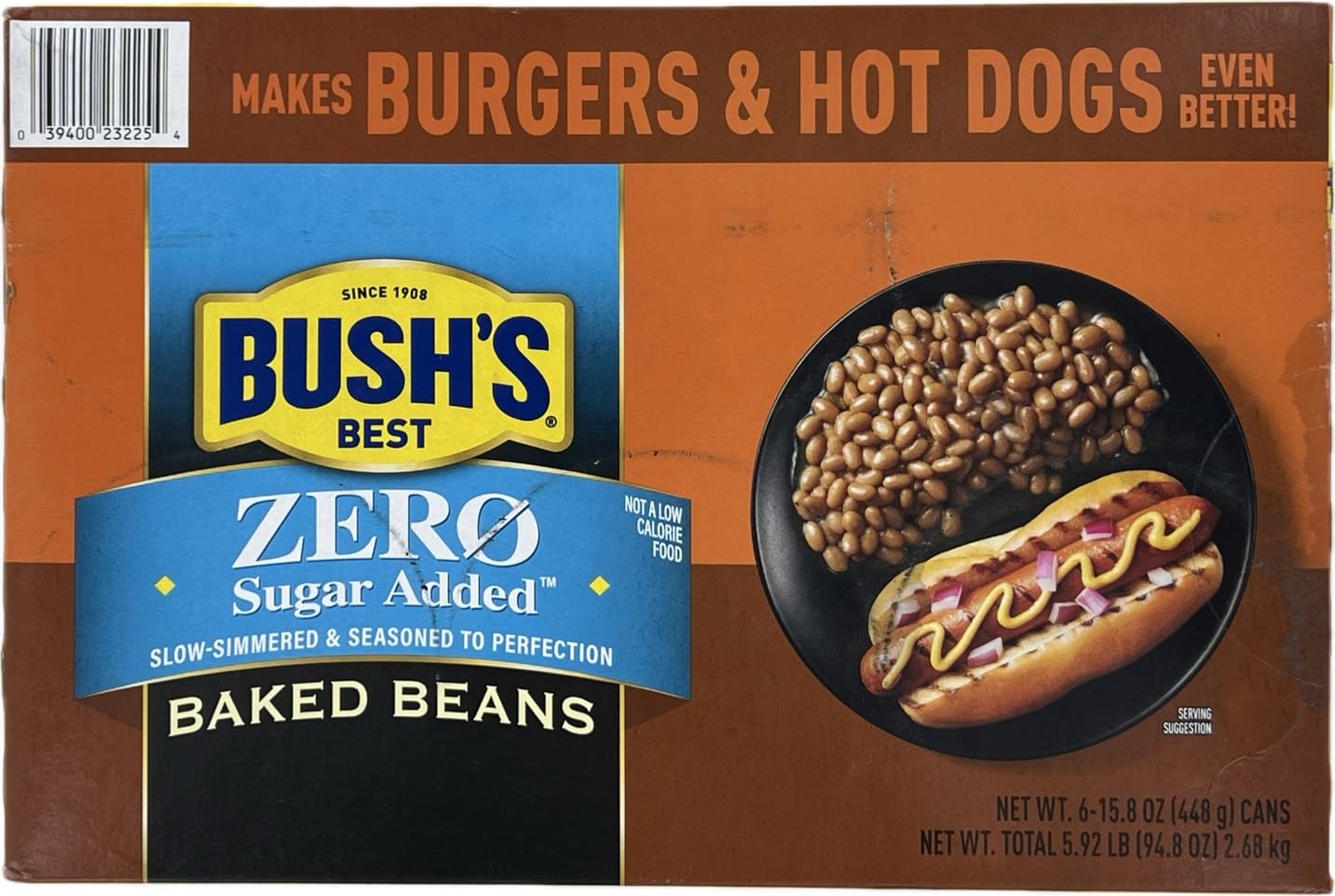 Bush's Zero Sugar Added Baked Beans, 15.8 oz (Pack of 6)