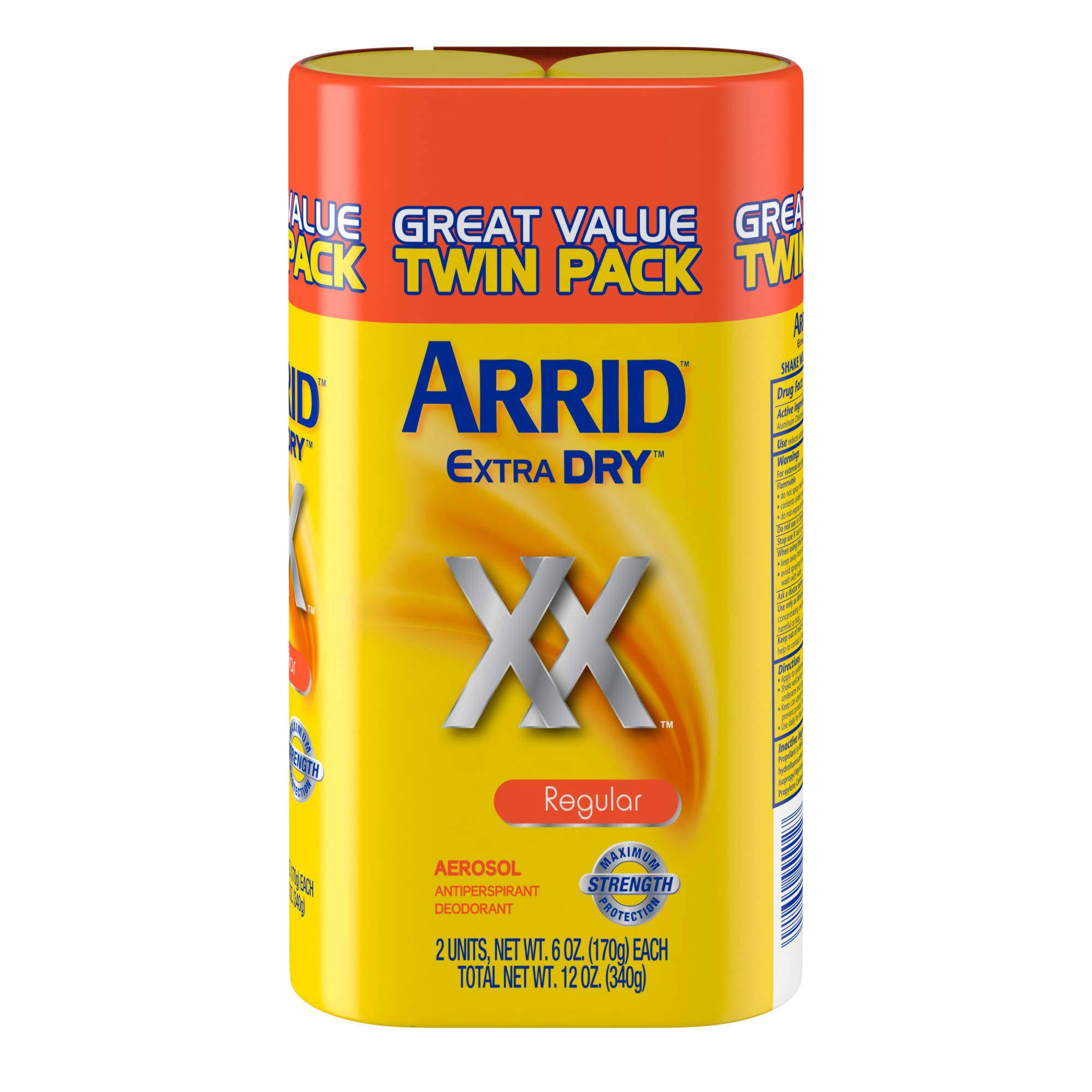 Arrid XX Extra Dry Antiperspirant Deodorant, Regular, Twin Pack (Two 6 oz Cans)