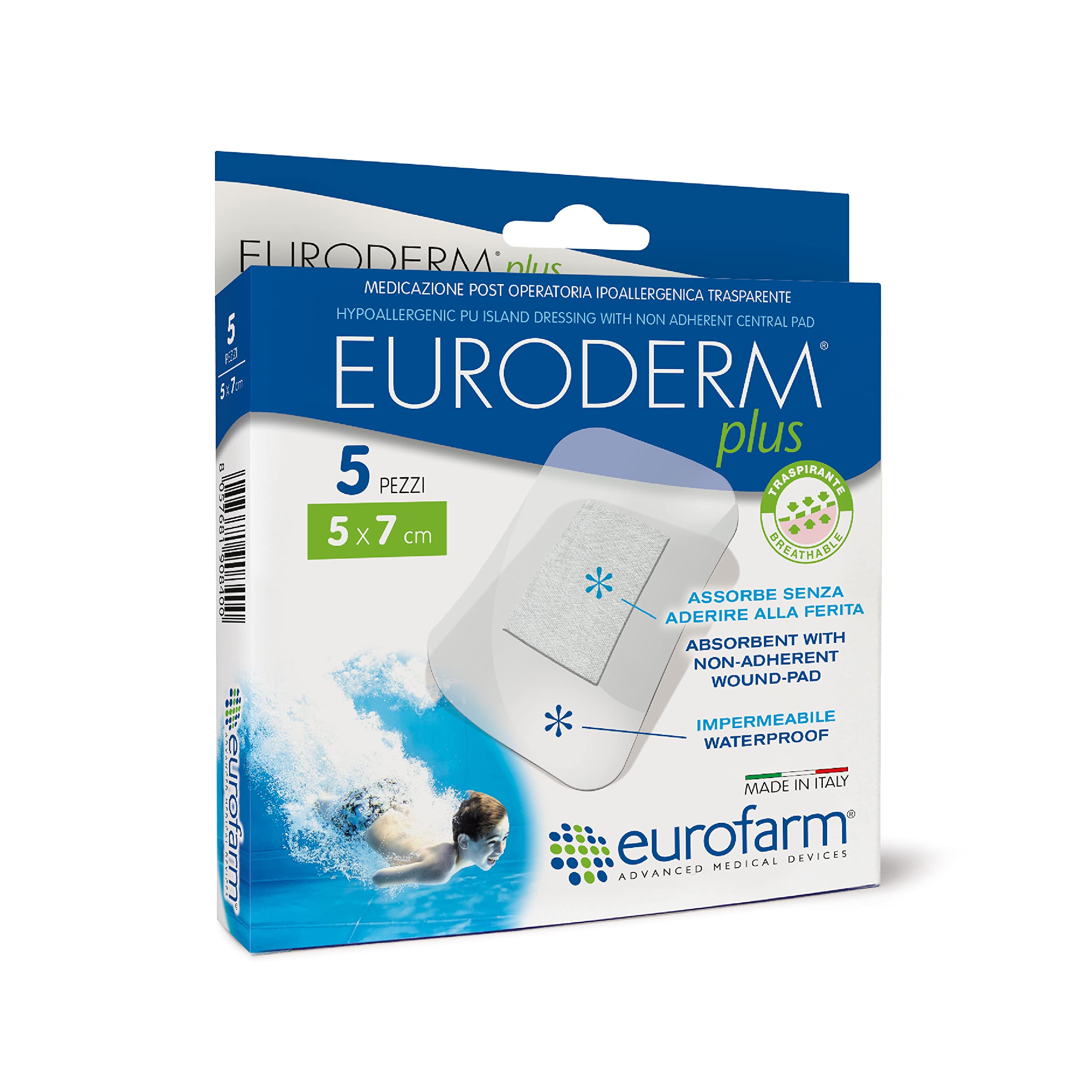 Euroderm Plus Clear Waterproof Adhesive Island Dressing, 2 x 2 3/4 in (5 Count)
