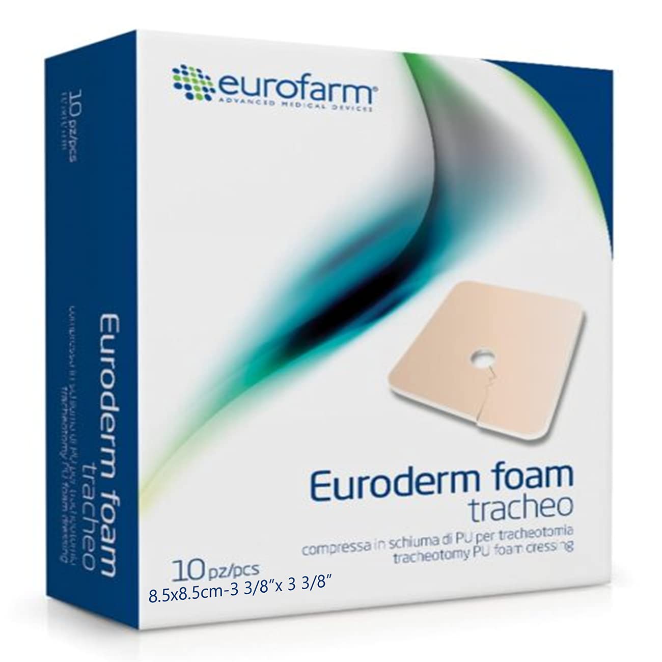 Euroderm Foam Tracheo Keyhole Dressing, 3 3/8 x 3 3/8 in – 10 ct