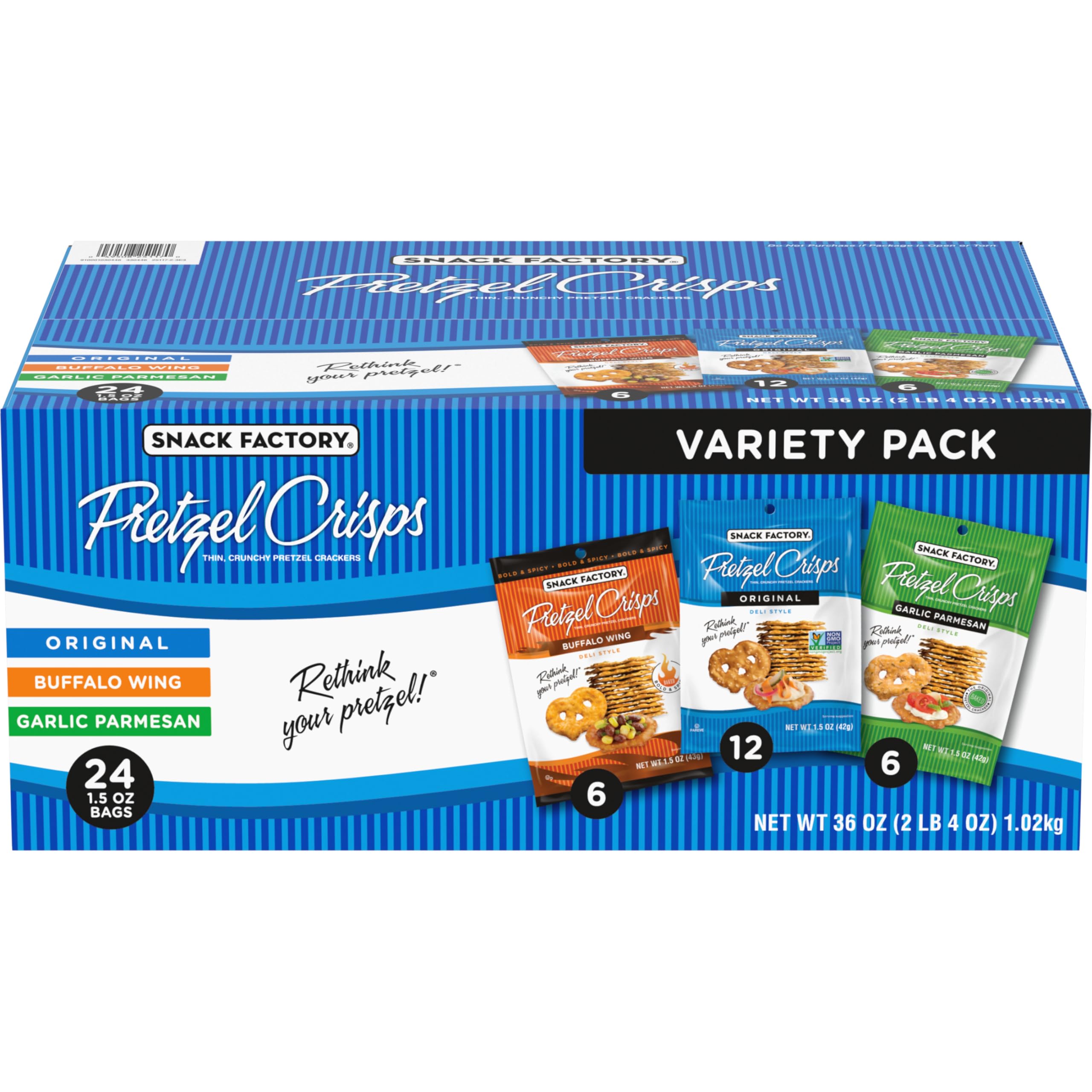 Snack Factory Pretzel Crisps Variety Pack, 1.5 oz, Pack of 24