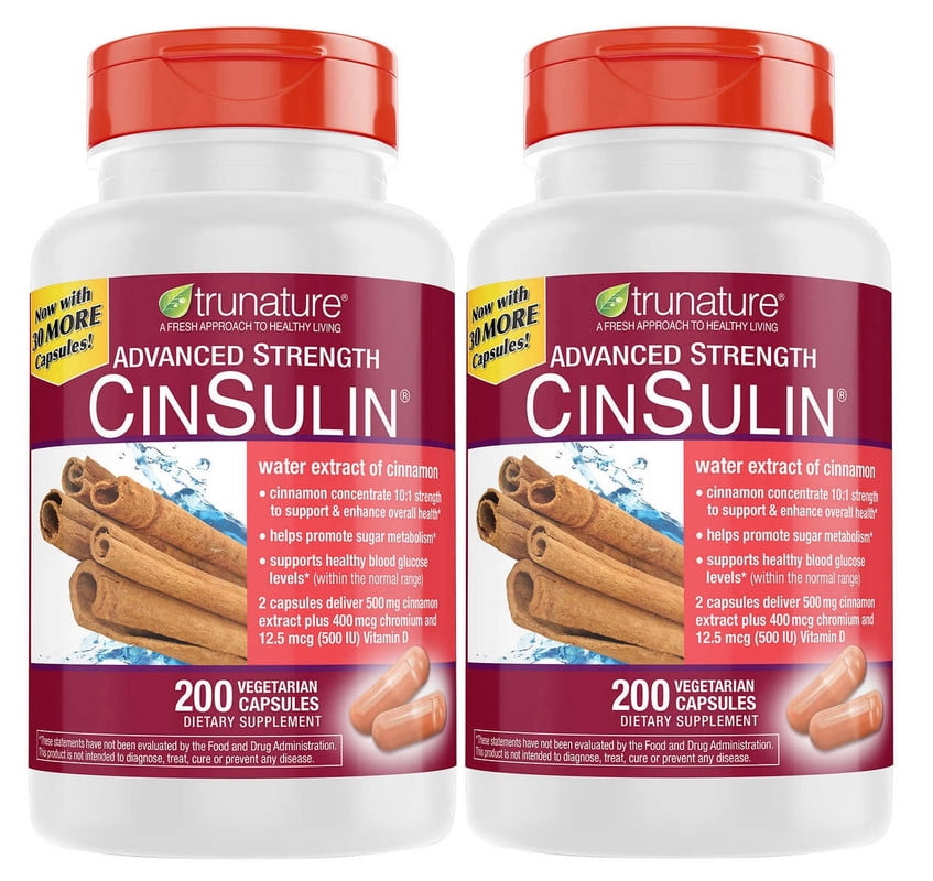 TruNature Advanced Strength CinSulin 500 mg, 200 Vegetarian Capsules (2 Pack)