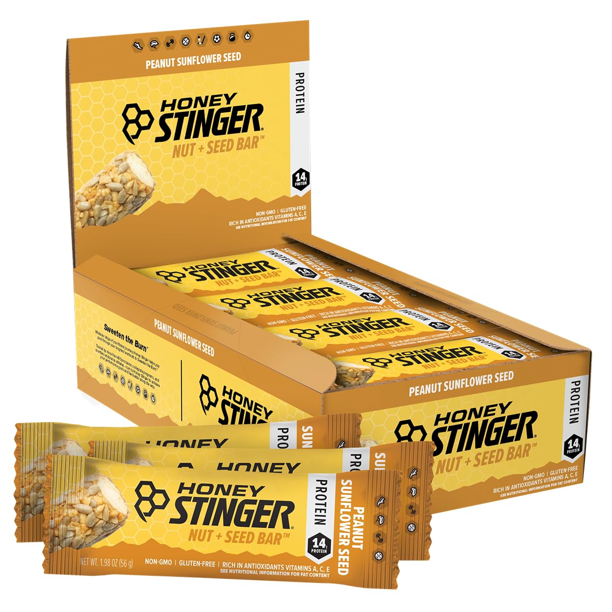 Honey Stinger Nut + Seed Bar, Peanut Sunflower Seed (12-Count Box)