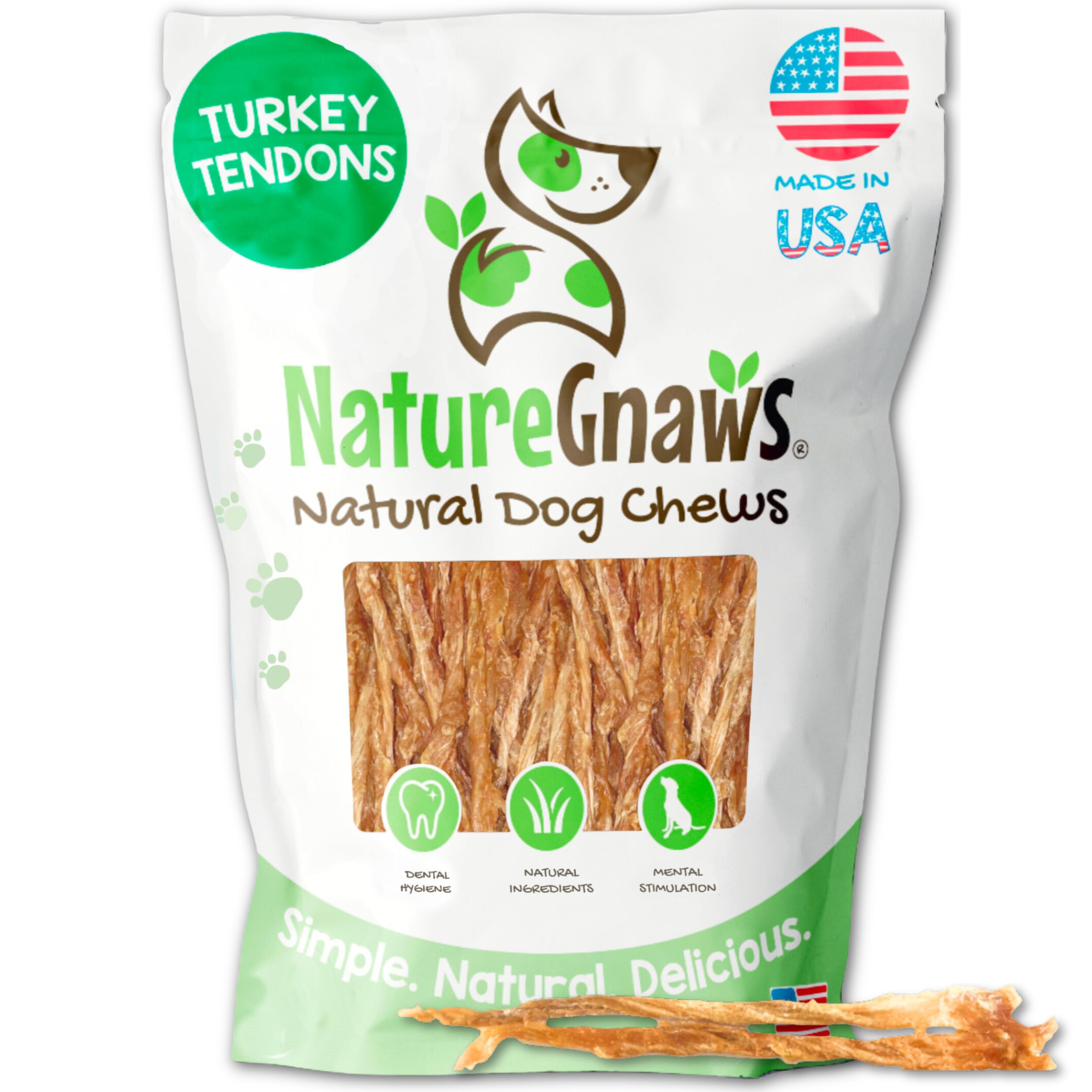 Nature Gnaws USA Turkey Tendons for Dogs, Grain-Free Chews, 1 lb