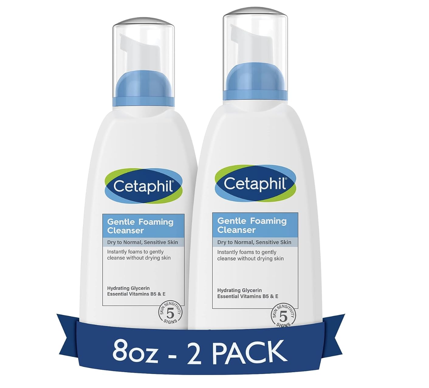 Cetaphil Oil-Free Gentle Foaming Cleanser for Sensitive Skin (8 oz, 2-Pack)