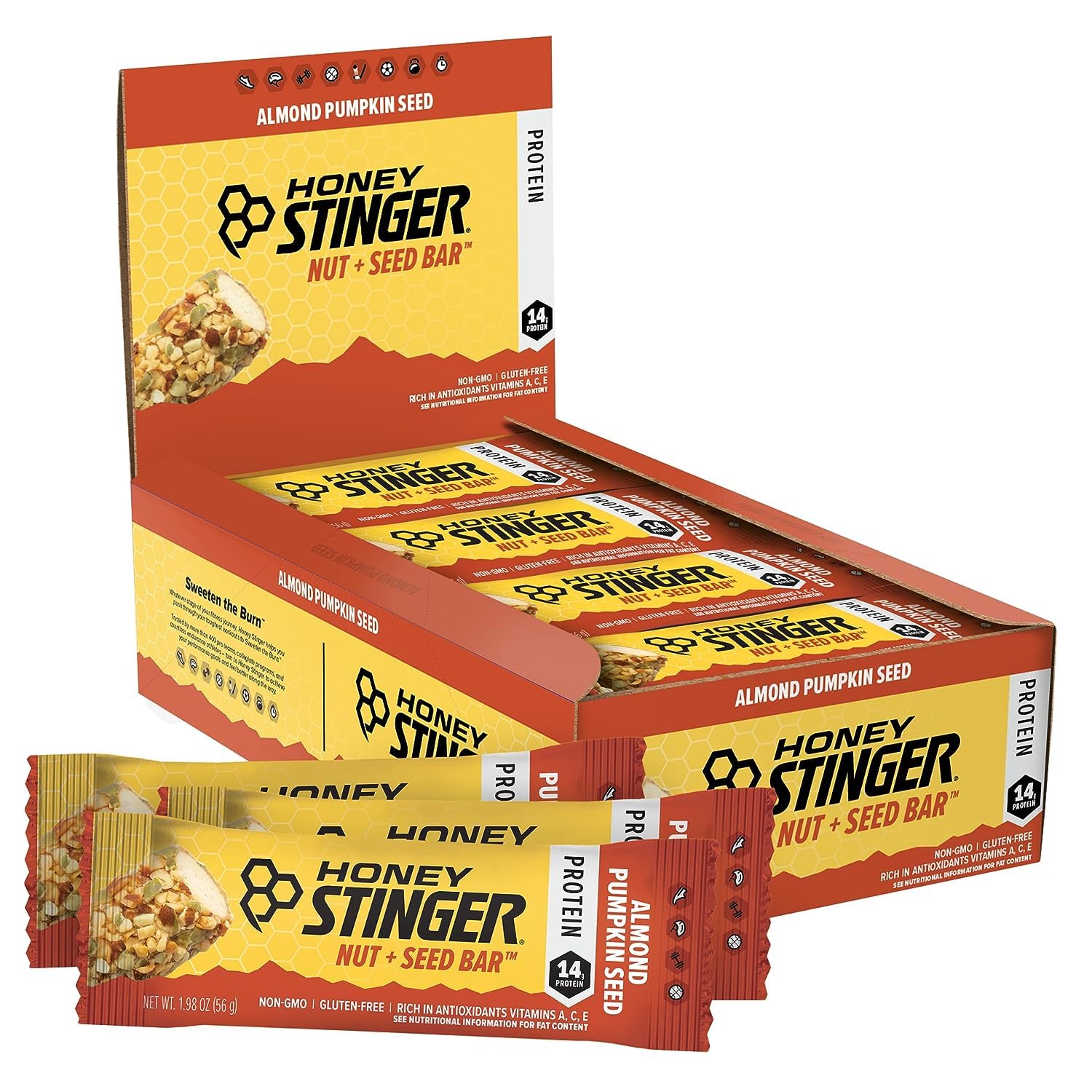 Honey Stinger Nut + Seed Bar, Almond Pumpkin Seed (12-Count Box)