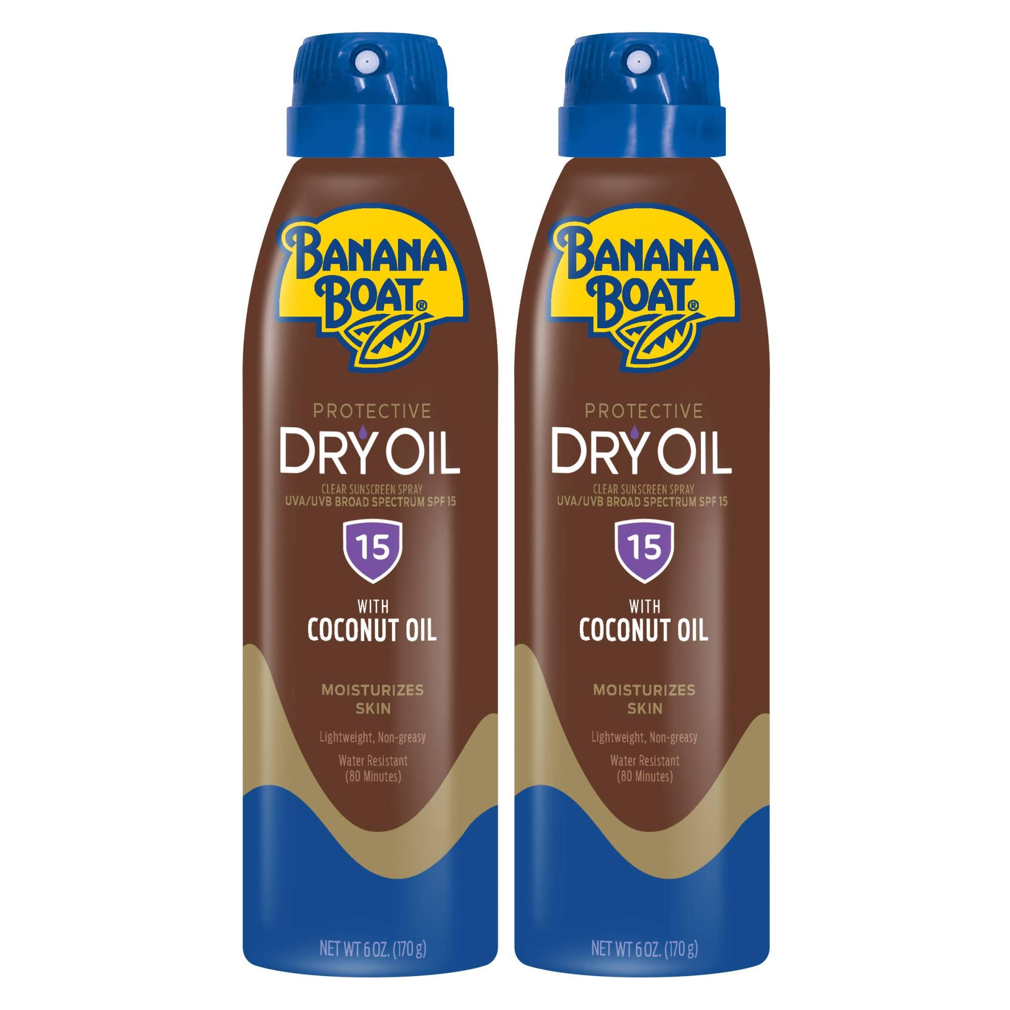 Banana Boat Protective Tanning Dry Oil Clear Spray Sunscreen SPF 15, 6 oz Twin Pack