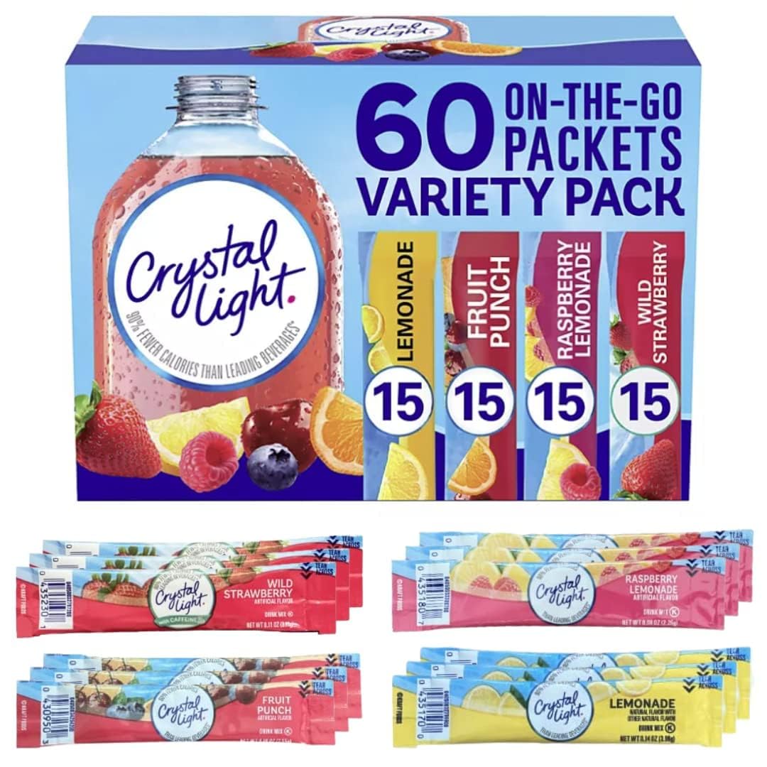 Crystal Light Sugar-Free On-the-Go Drink Mix Variety Pack, 60 Count