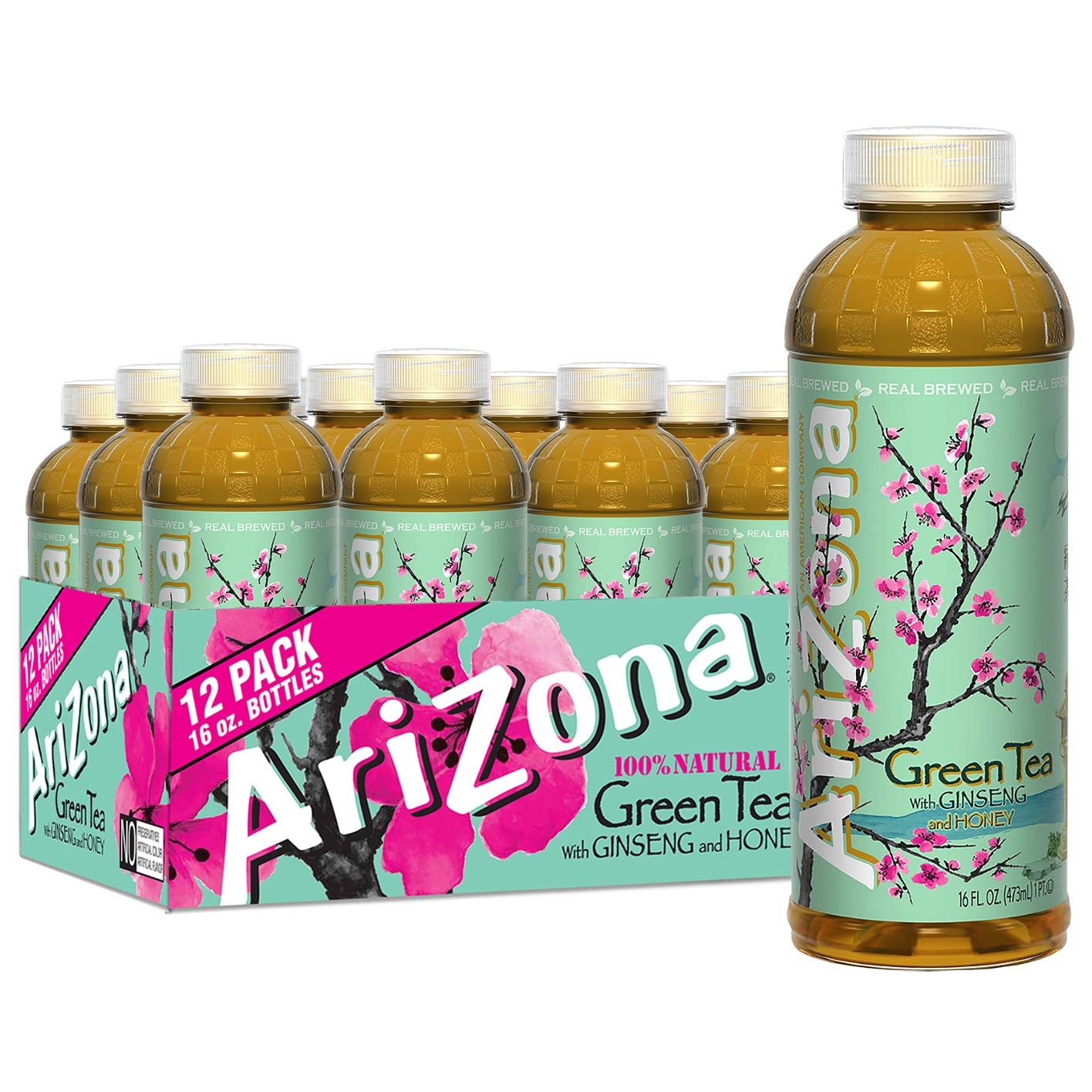 AriZona Green Tea with Ginseng and Honey, 16 fl oz (Pack of 12)