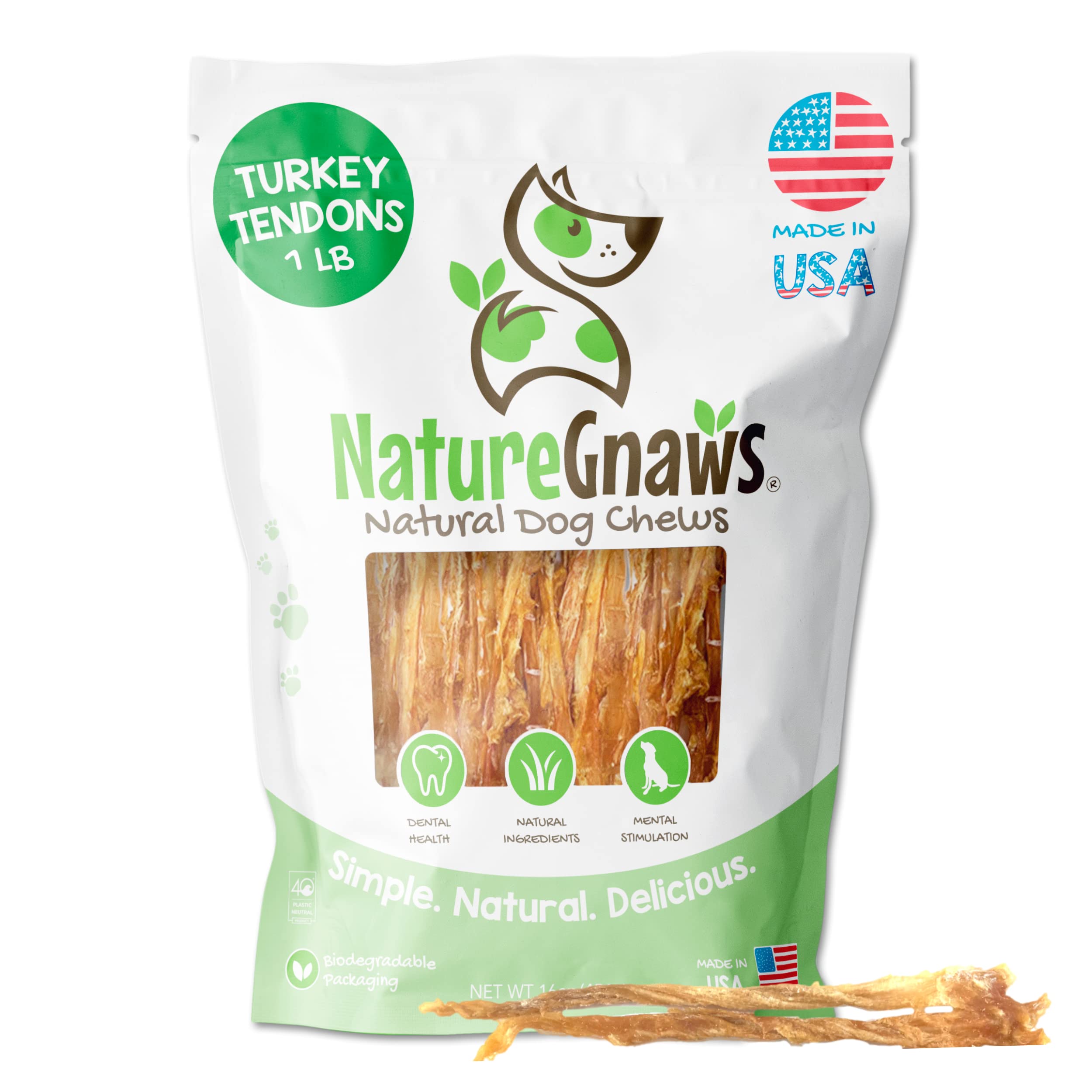 Nature Gnaws Turkey Tendons for Dogs, Natural Chews, 1 lb