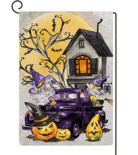 ORTIGIA Halloween Garden Flag Jack O Lantern Pumpkins Gnomes Yard Flags 12x18 Bu