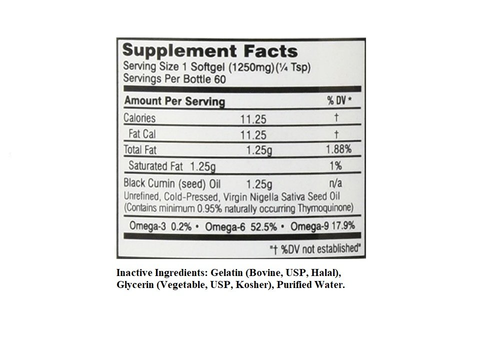Amazing Herbs Premium Black Seed Oil 1250mg Softgels, 2-Pack