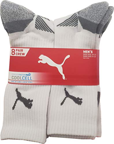 Puma Men's Moisture Control Crew Socks, Grey (8-Pack)