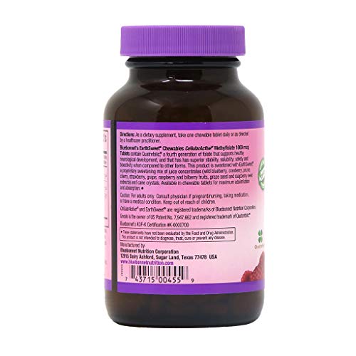 BlueBonnet EarthSweet Cellular Active Methylfolate 1000 mcg Chewable Tablets, 90 Count