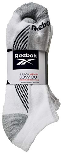 Reebok Men's Cushioned Low Cut Performance Socks, White (8 Pairs)