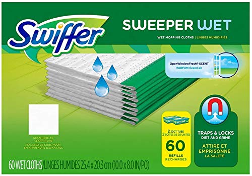 Swiffer Sweeper Wet Mopping Cloth Refills, White, 60 Count
