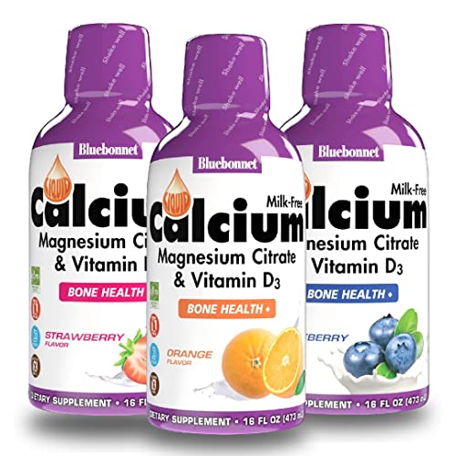 Bluebonnet Liquid Calcium Magnesium Citrate + Vitamin D3, 3-Flavor Bundle (3 x 16 fl oz)