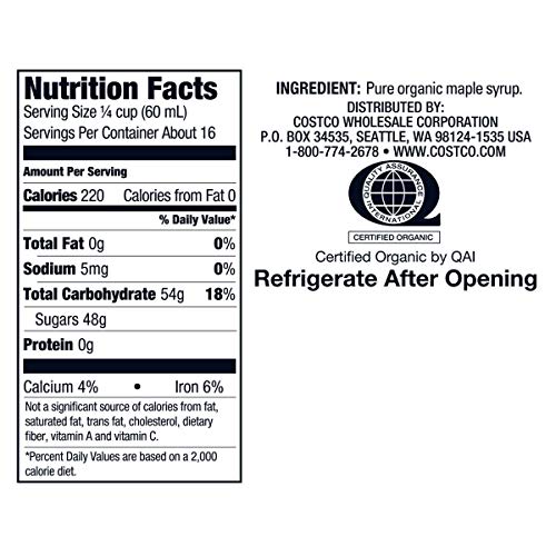 Kirkland Signature Organic Grade A Amber Maple Syrup, 1 L