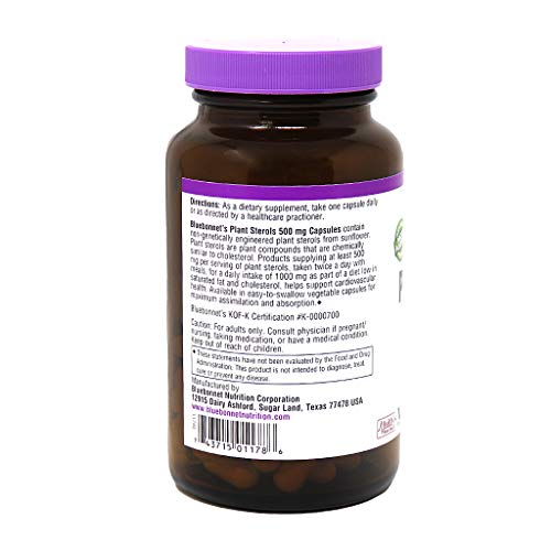 Bluebonnet Plant Sterols 500 mg Vegetable Capsules, 90 Count
