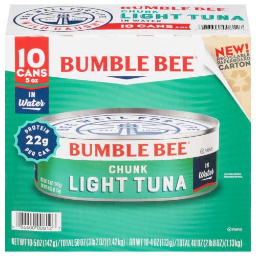 Bumble Bee Chunk Light Tuna in Water, 5 oz Cans (Pack of 10)
