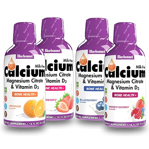 Bluebonnet Liquid Calcium Magnesium Citrate with Vitamin D3, 4-Flavor Bundle (4 x 16 fl oz)