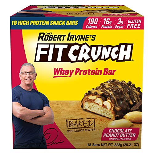 FITCRUNCH Chocolate Peanut Butter Whey Protein Bars, 18-Count