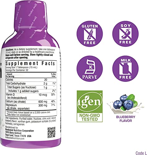 Bluebonnet Liquid Calcium Magnesium Citrate with Vitamin D3, 4-Flavor Bundle (4 x 16 fl oz)