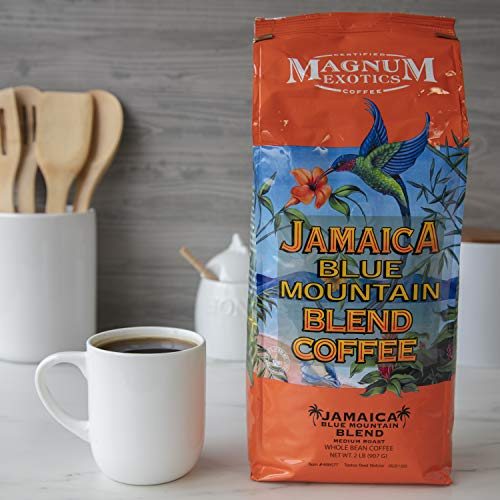 Magnum Exotics Jamaica Blue Mountain Blend Whole Bean Coffee, Medium-Light Roast, 1 lb (Pack of 2)