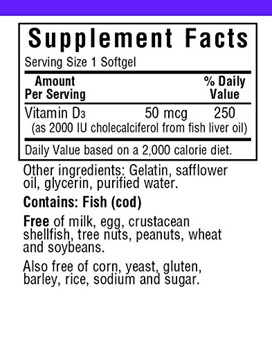 Bluebonnet Vitamin D3 2000 IU Softgels, 250 Count