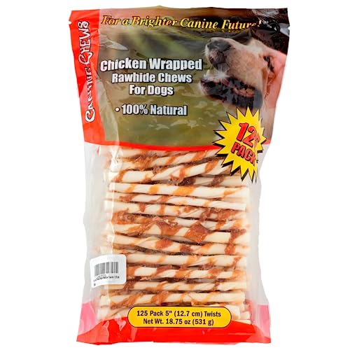 Canine Chews 5" Chicken Twist Sticks, Chicken-Wrapped Rawhide Dog Treats (125-Pack)