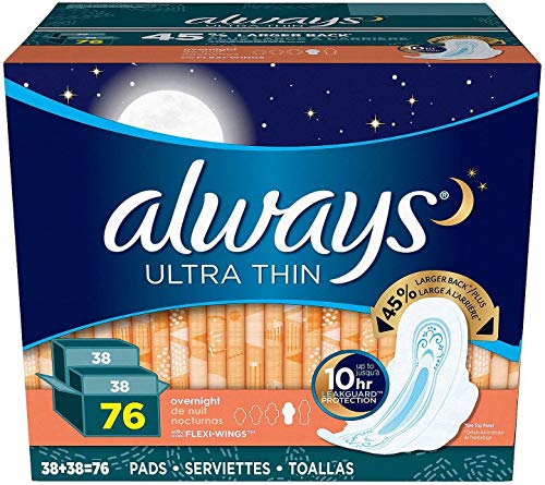 Always Ultra Overnight Pads with Wings, Unscented, 76 Count