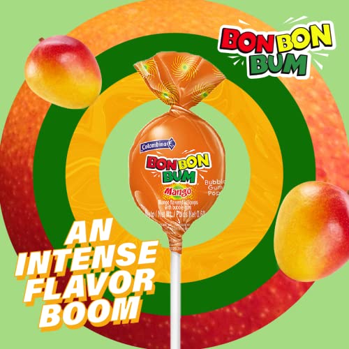 Colombina Bon Bon Bum Mango Lollipops with Bubble Gum Center (2-Pack)