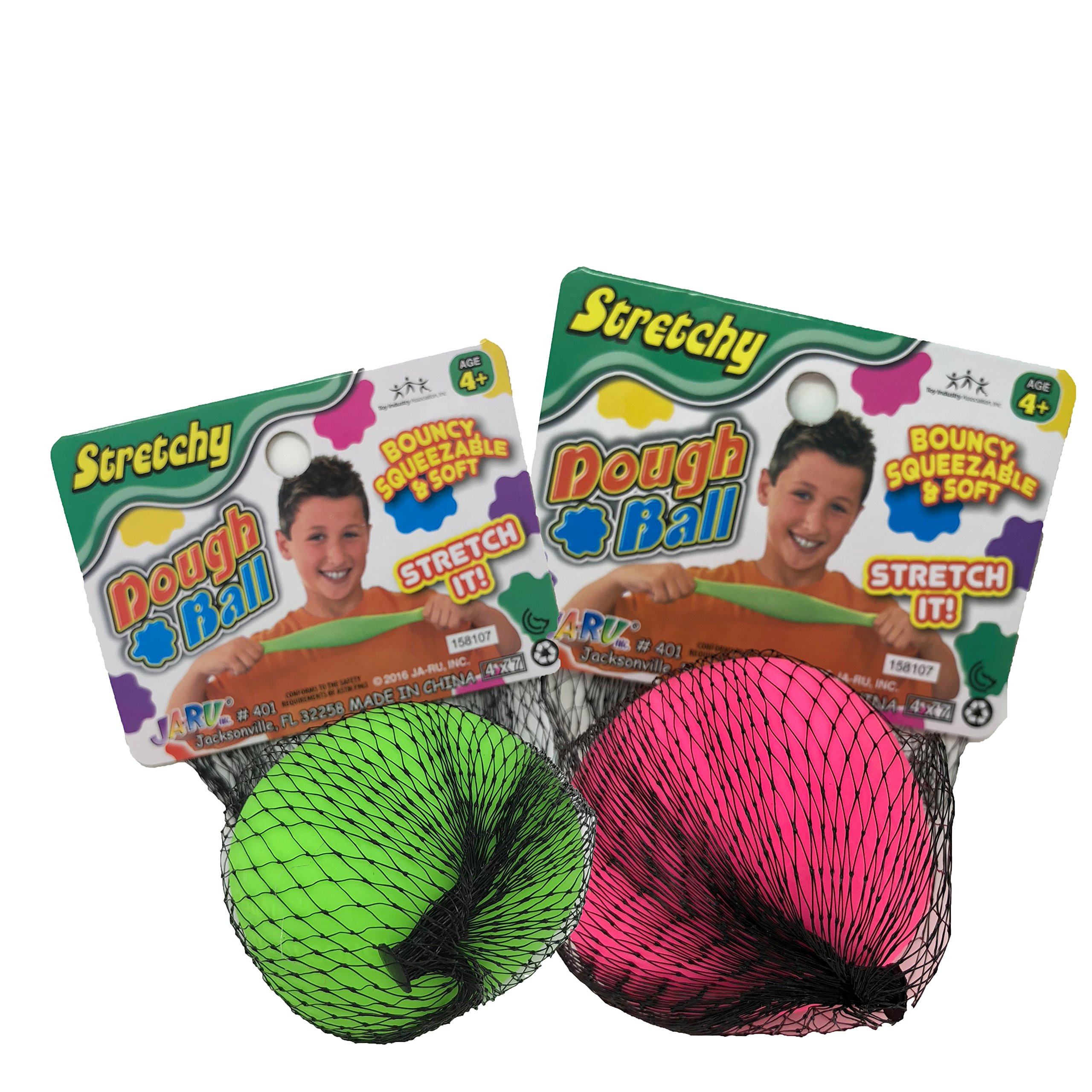 Squishy Stress Relief Balls, Pull & Stretch Bounce – 2-Pack (Green & Pink)